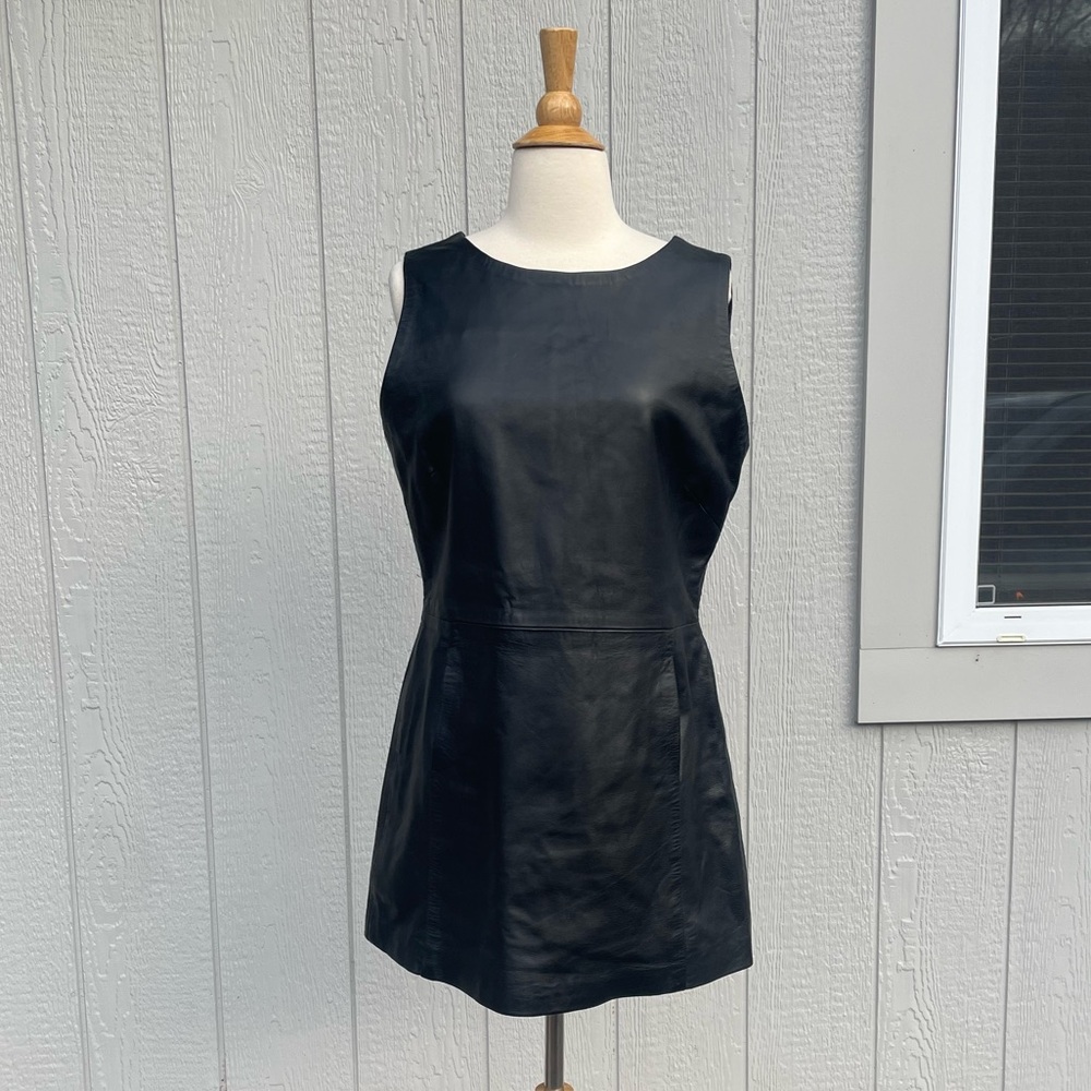 Carrie Hoxton London Size 10 US 14 UK Black Leather Mini Short Dress Pockets